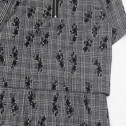 Oasis Womens Black Houndstooth Polyester A-Line  Size S  Round Neck Zip