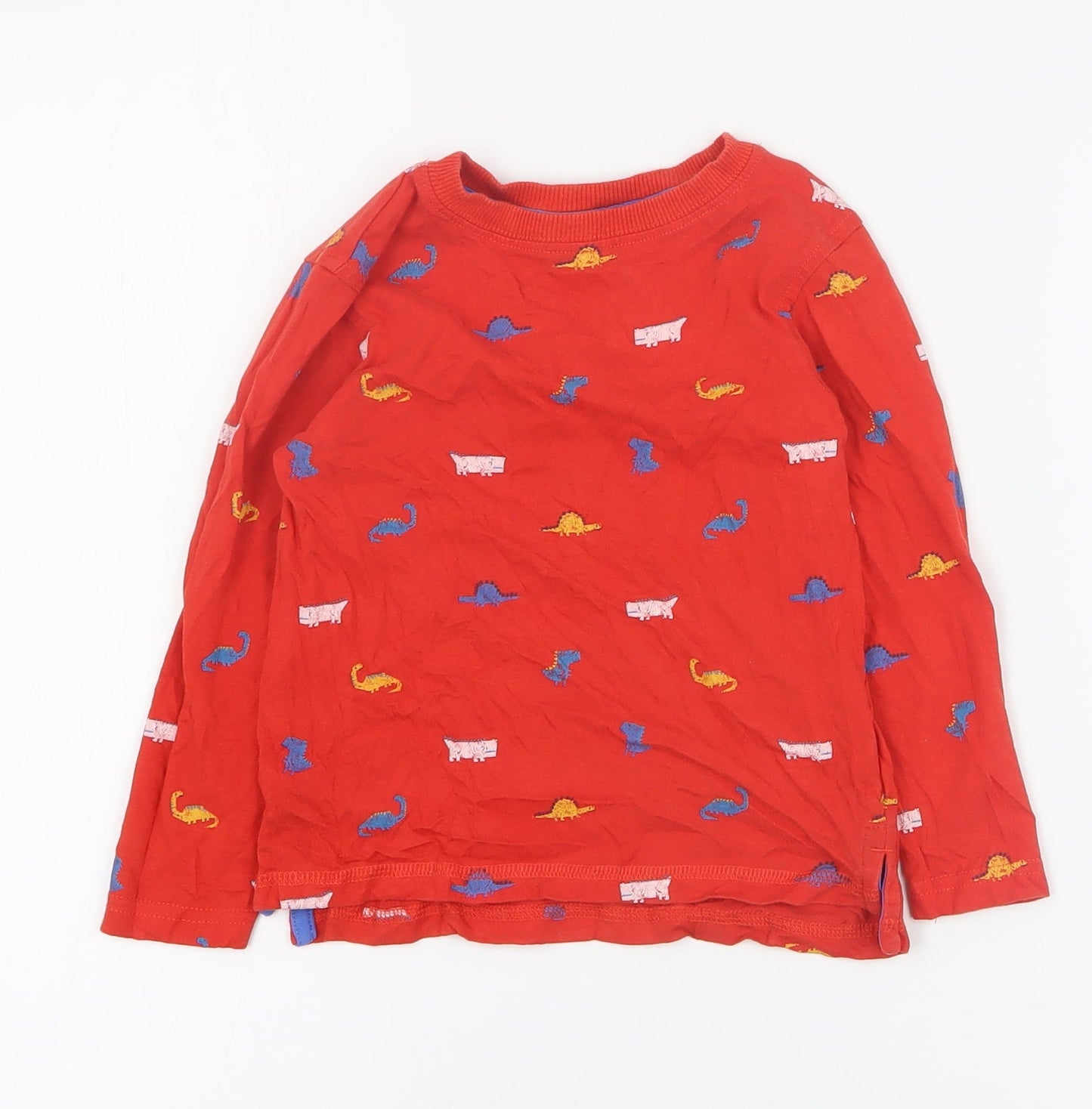 George Boys Red  100% Cotton Pullover T-Shirt Size 2-3 Years Crew Neck Pullover - Dinosaur