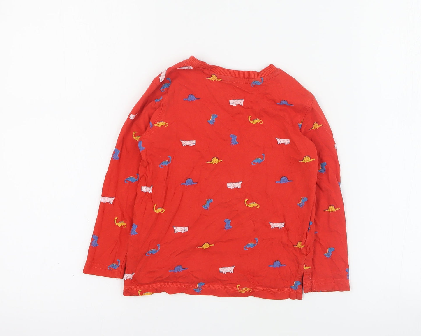 George Boys Red  100% Cotton Pullover T-Shirt Size 2-3 Years Crew Neck Pullover - Dinosaur