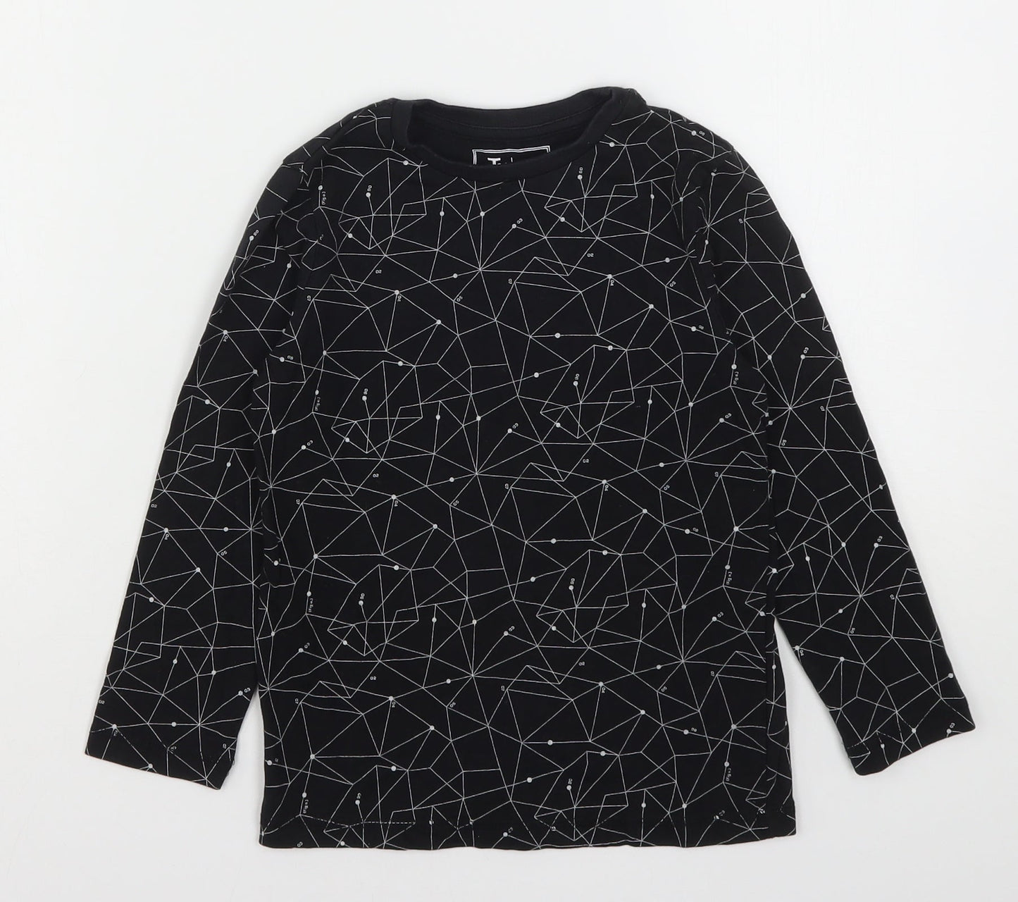 TU Boys Black Geometric Cotton Basic T-Shirt Size 6 Years Round Neck