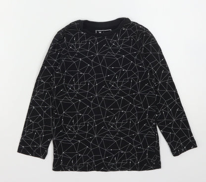TU Boys Black Geometric Cotton Basic T-Shirt Size 6 Years Round Neck