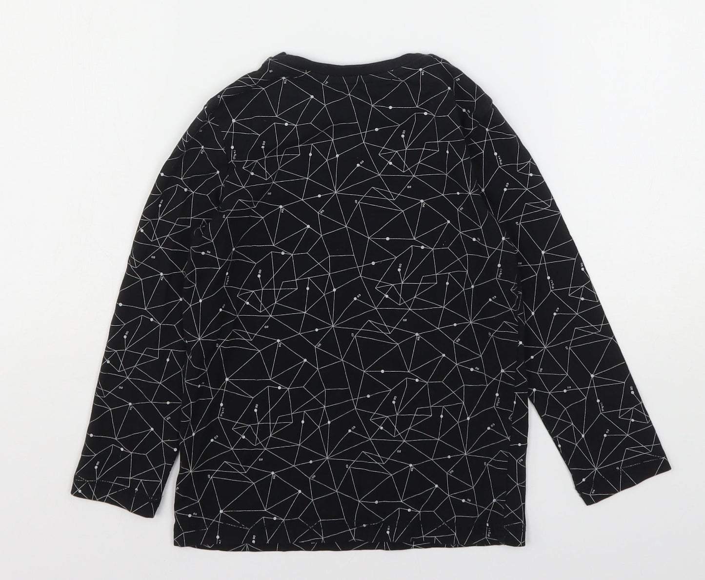 TU Boys Black Geometric Cotton Basic T-Shirt Size 6 Years Round Neck