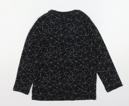 TU Boys Black Geometric Cotton Basic T-Shirt Size 6 Years Round Neck