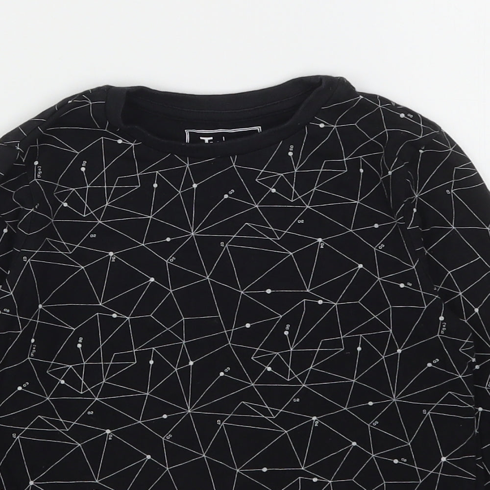 TU Boys Black Geometric Cotton Basic T-Shirt Size 6 Years Round Neck