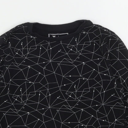 TU Boys Black Geometric Cotton Basic T-Shirt Size 6 Years Round Neck