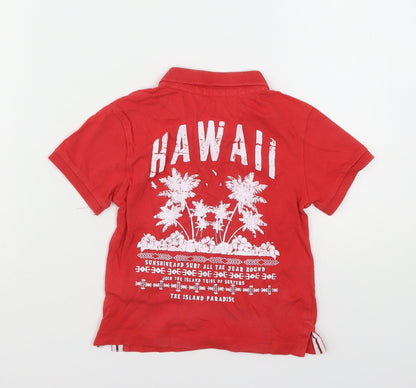Back view of Rebel boys’ red cotton basic polo, size 2-3, years collared - hawii