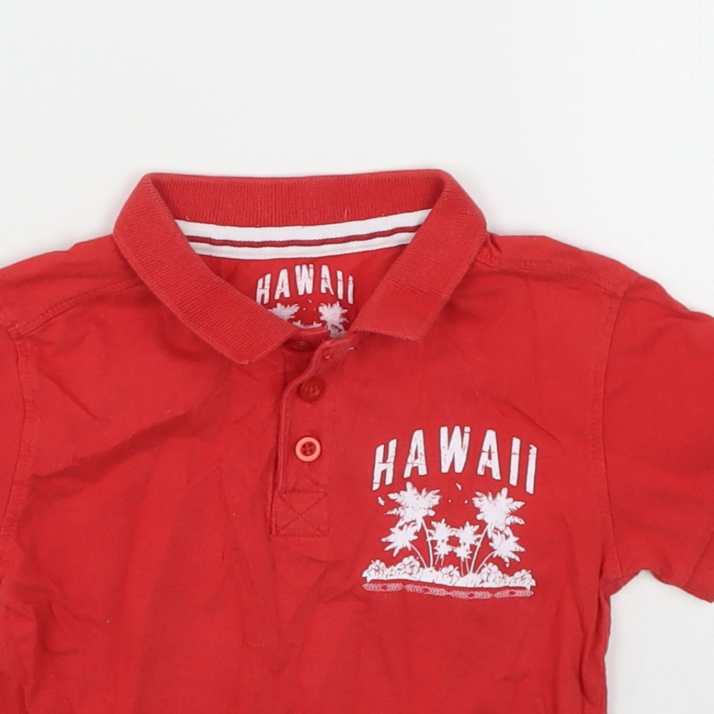 Close-up detail of Rebel boys’ red cotton basic polo, size 2-3, years collared - hawii
