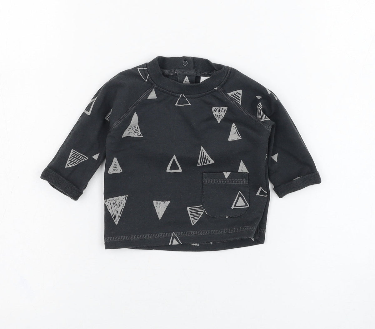 Front view of Next boys’ grey cotton basic t-shirt, size 0-3, months round neck pullover - triangle