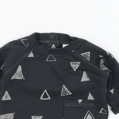 Close-up detail of Next boys’ grey cotton basic t-shirt, size 0-3, months round neck pullover - triangle