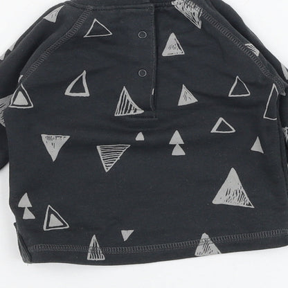 Brand and care label for Next boys’ grey cotton basic t-shirt, size 0-3, months round neck pullover - triangle