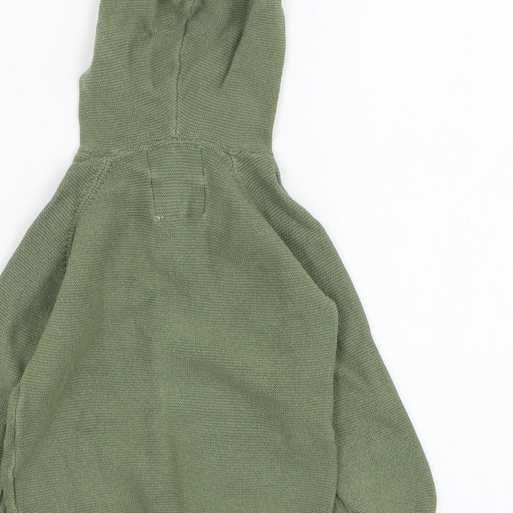 Brand and care label for F&F boys’ green cotton jumper, size 6-9, months pullover