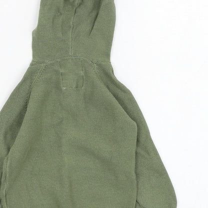 Brand and care label for F&F boys’ green cotton jumper, size 6-9, months pullover
