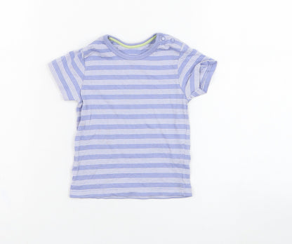 Additional front view of Matalan boys’ blue striped cotton basic t-shirt, size 3-6, months round neck pullover