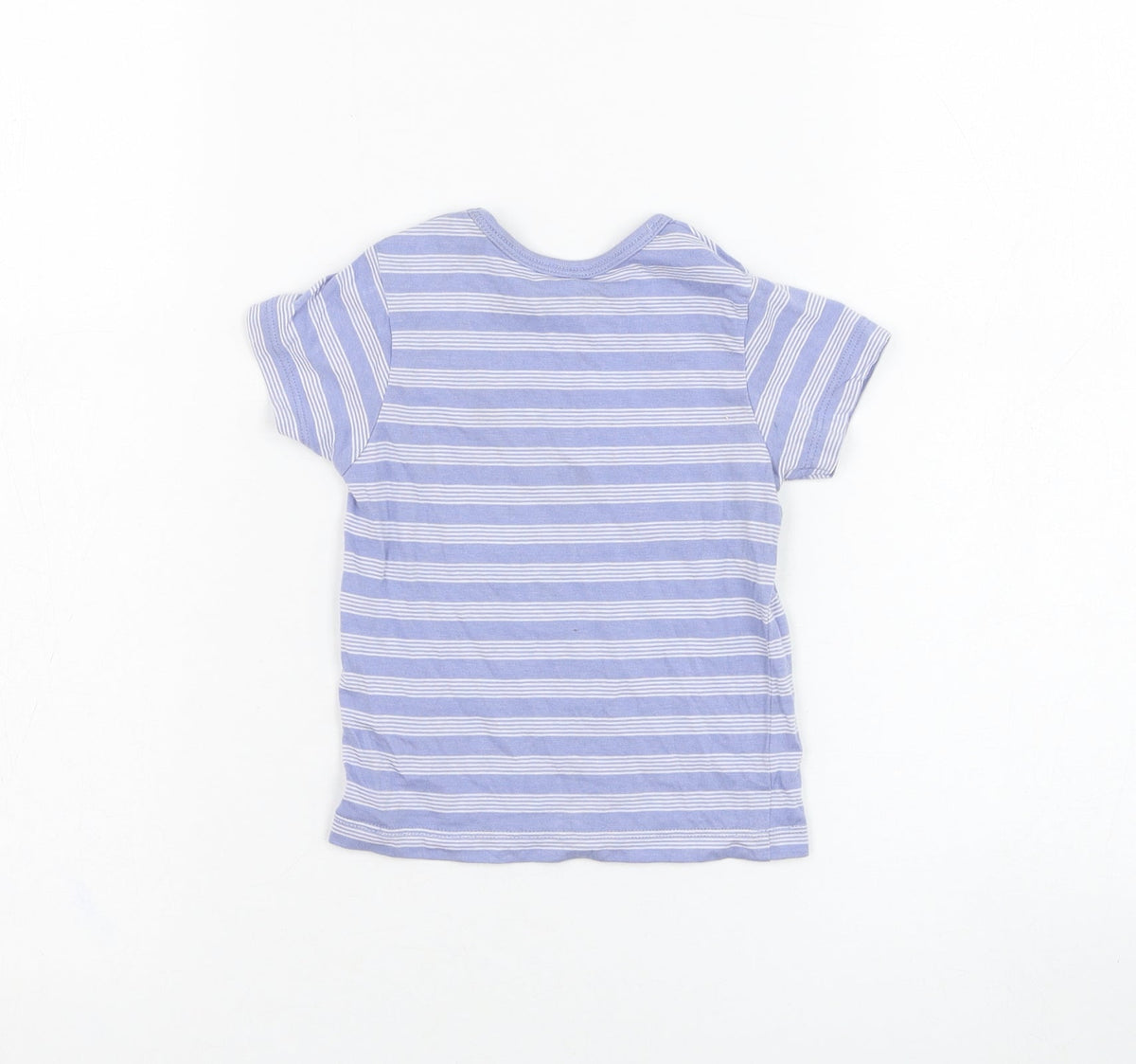 Back view of Matalan boys’ blue striped cotton basic t-shirt, size 3-6, months round neck pullover