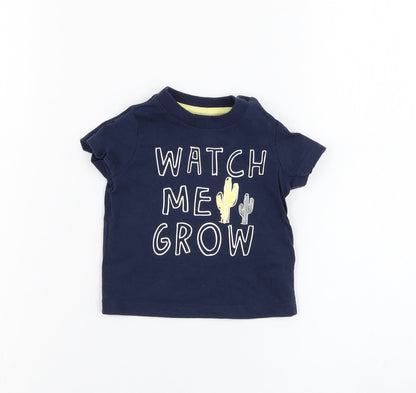 F&F Boys Blue  Cotton Basic T-Shirt Size 0-3 Months Round Neck Pullover - Watch me grow