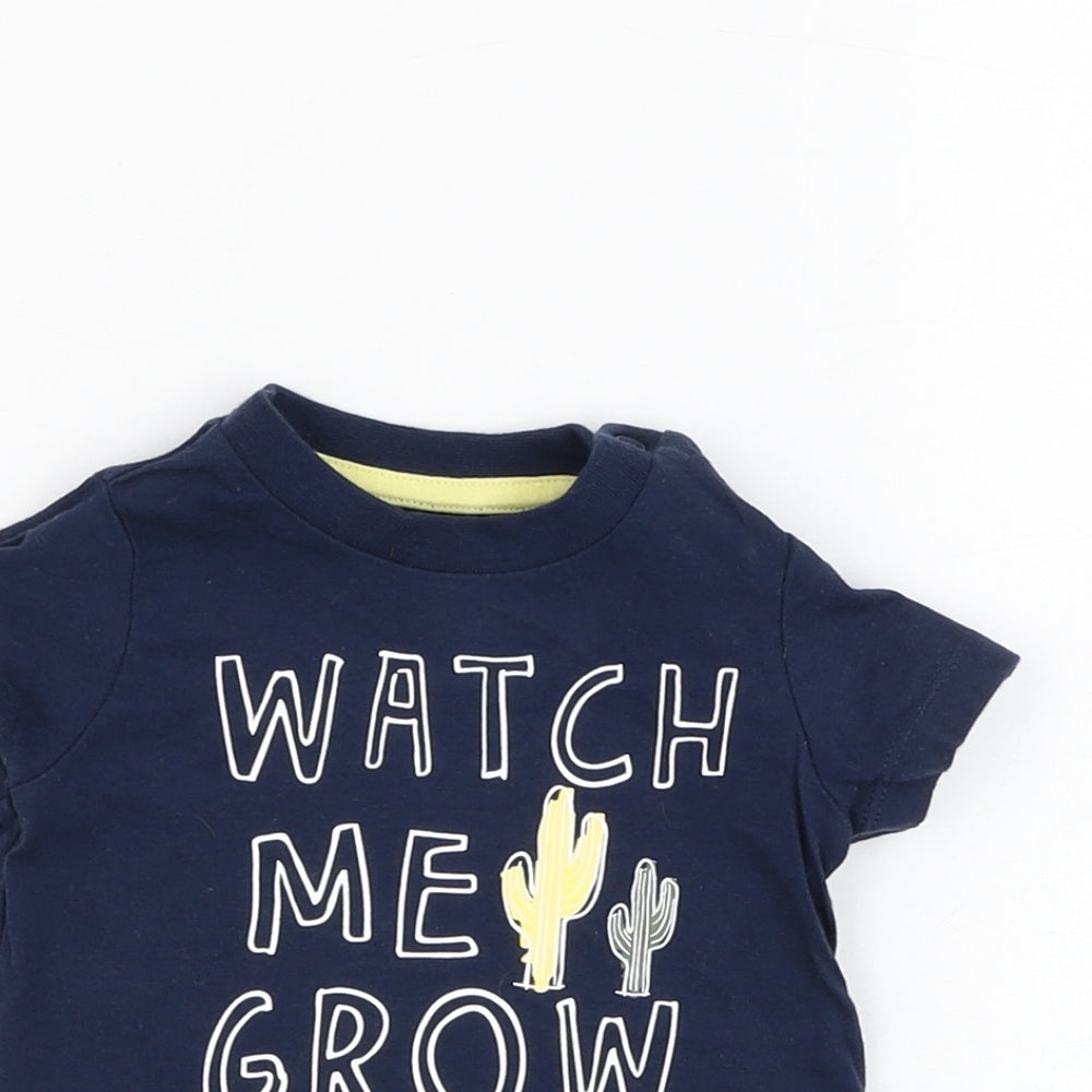 F&F Boys Blue  Cotton Basic T-Shirt Size 0-3 Months Round Neck Pullover - Watch me grow