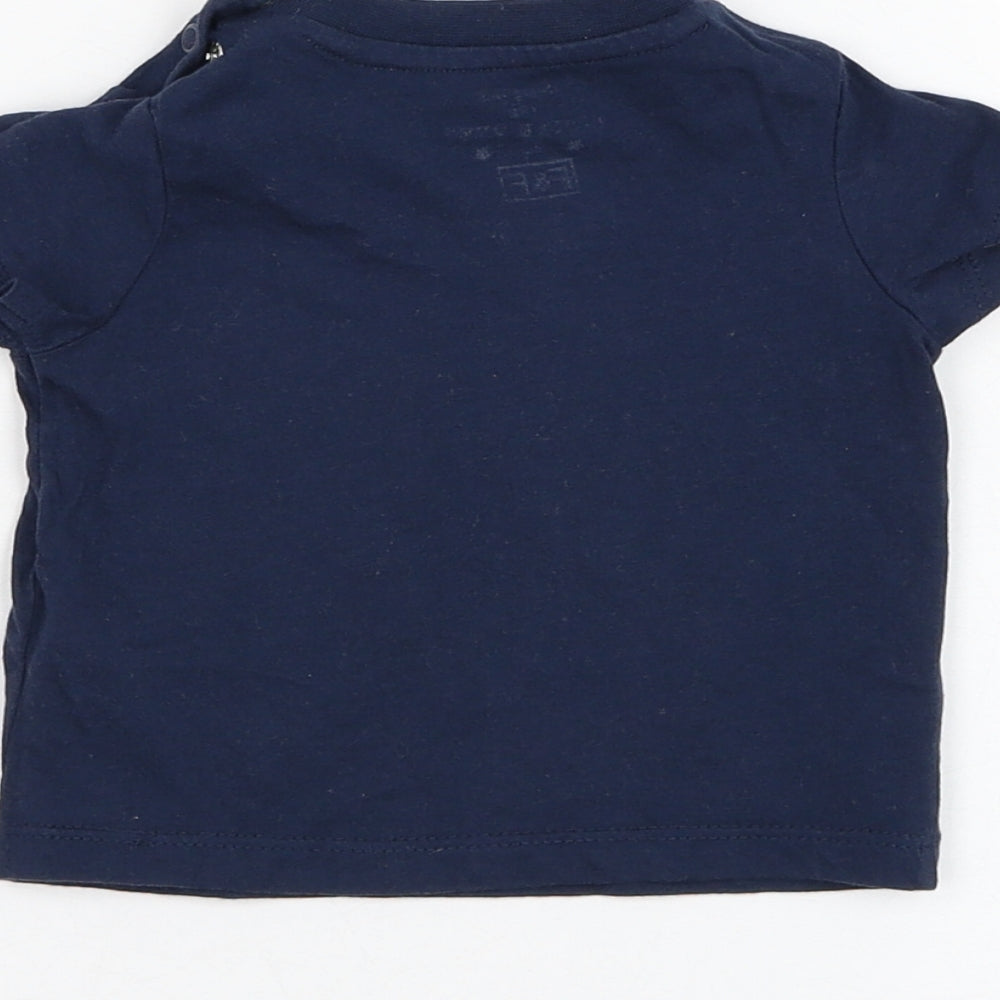 F&F Boys Blue  Cotton Basic T-Shirt Size 0-3 Months Round Neck Pullover - Watch me grow