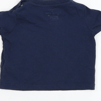 F&F Boys Blue  Cotton Basic T-Shirt Size 0-3 Months Round Neck Pullover - Watch me grow