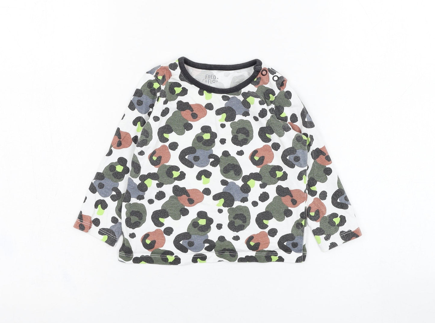 F&F Boys White Camouflage Cotton Basic T-Shirt Size 9-12 Months Round Neck Pullover