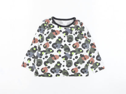F&F Boys White Camouflage Cotton Basic T-Shirt Size 9-12 Months Round Neck Pullover