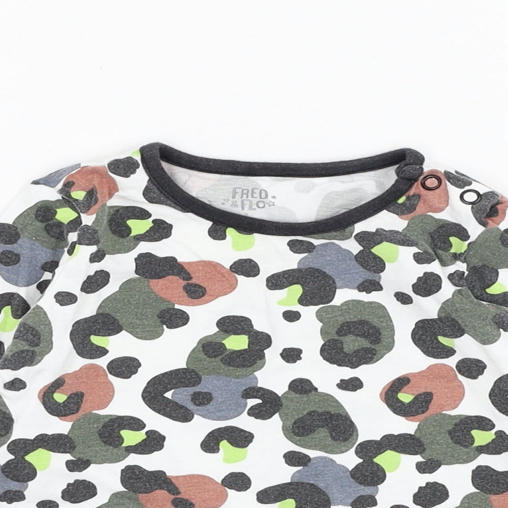 F&F Boys White Camouflage Cotton Basic T-Shirt Size 9-12 Months Round Neck Pullover