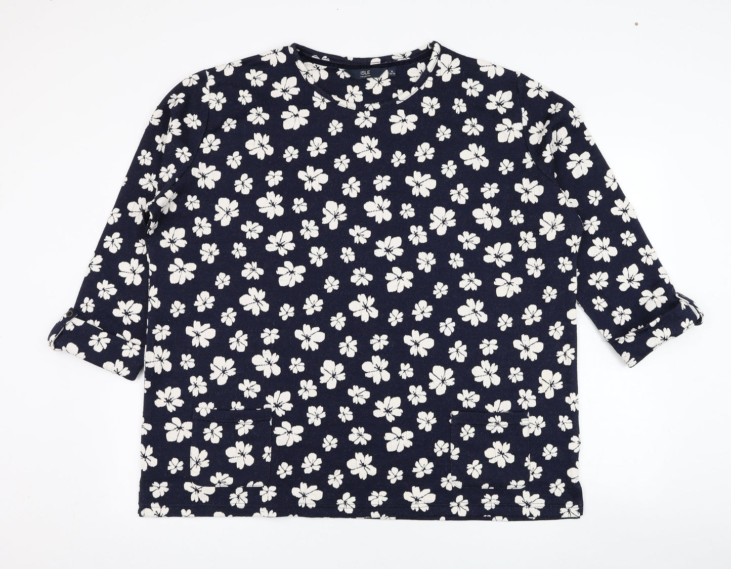 EWM Womens Blue Floral Polyester Pullover Sweatshirt Size 22  Pullover