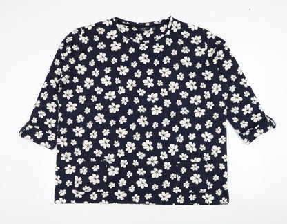 EWM Womens Blue Floral Polyester Pullover Sweatshirt Size 22  Pullover