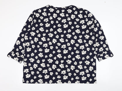 EWM Womens Blue Floral Polyester Pullover Sweatshirt Size 22  Pullover