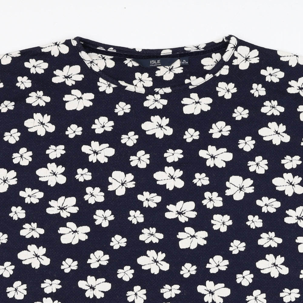 EWM Womens Blue Floral Polyester Pullover Sweatshirt Size 22  Pullover