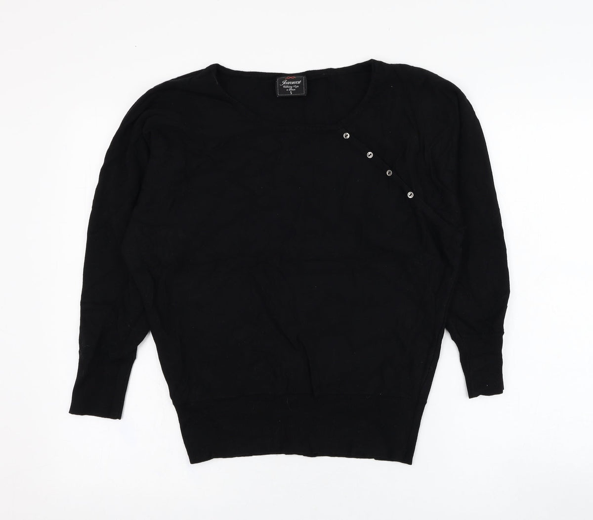 Additional front view of Jeanswest women’s black round neck rayon jumper, size S