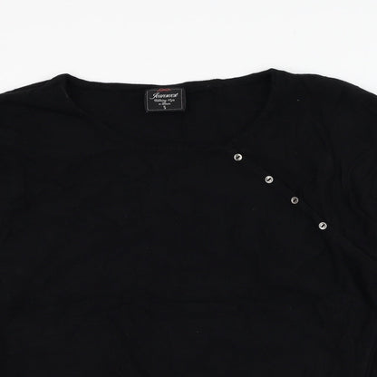 Close-up detail of Jeanswest women’s black round neck rayon jumper, size S