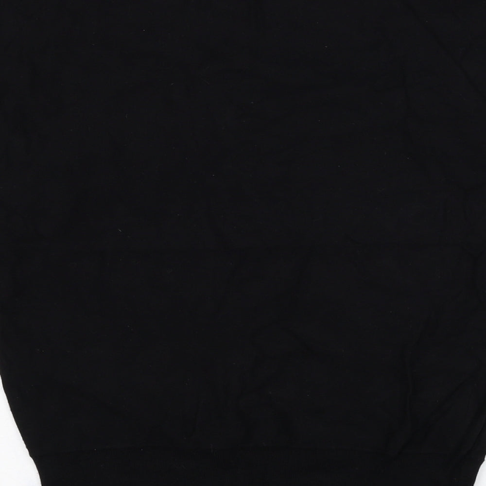 Brand and care label for Jeanswest women’s black round neck rayon jumper, size S