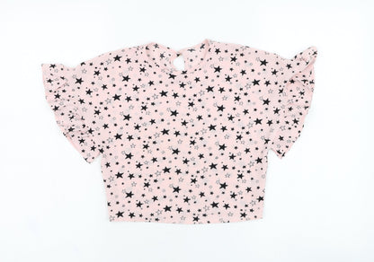 Dunnes Stores Girls Pink  Polyester Tunic T-Shirt Size 7 Years Round Neck Pullover - Star