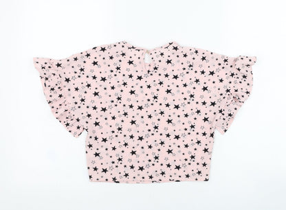 Dunnes Stores Girls Pink  Polyester Tunic T-Shirt Size 7 Years Round Neck Pullover - Star