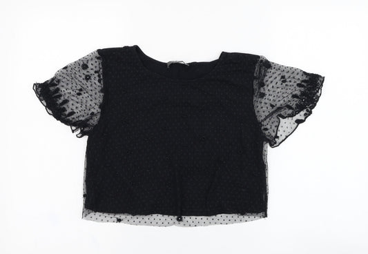 Primark Womens Black  Polyamide Cropped Blouse Size 6 Round Neck - Mesh
