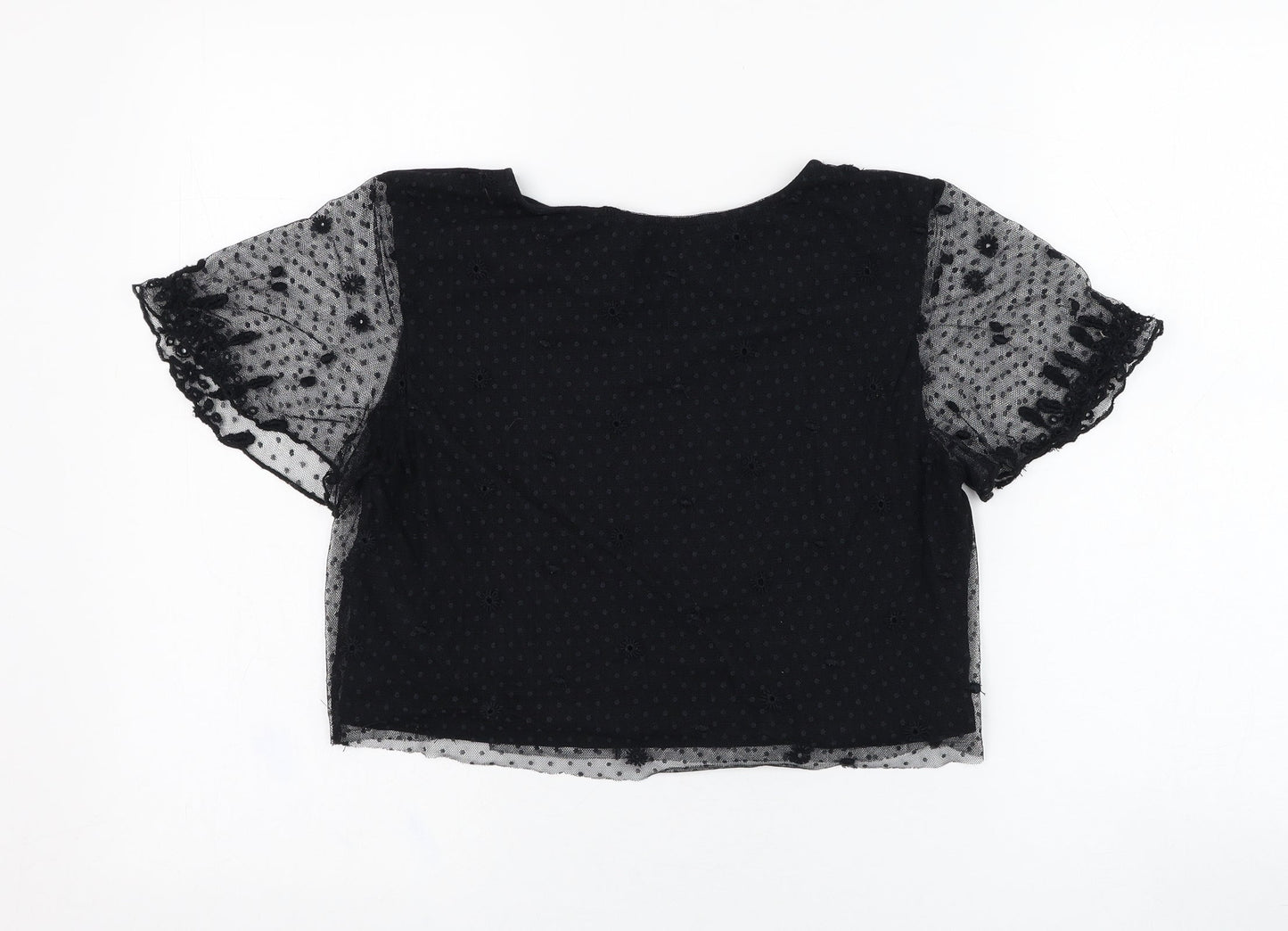 Primark Womens Black  Polyamide Cropped Blouse Size 6 Round Neck - Mesh