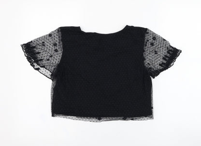 Primark Womens Black  Polyamide Cropped Blouse Size 6 Round Neck - Mesh
