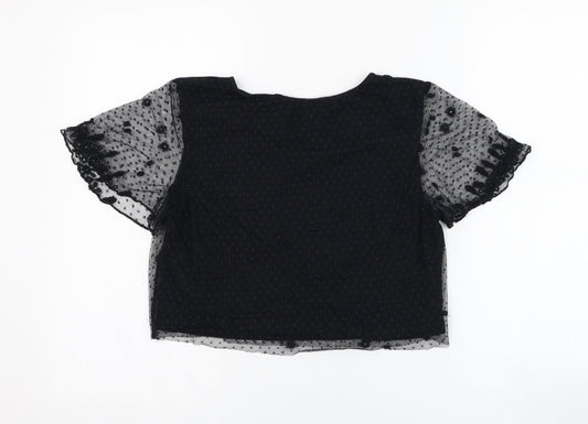 Primark Womens Black  Polyamide Cropped Blouse Size 6 Round Neck - Mesh