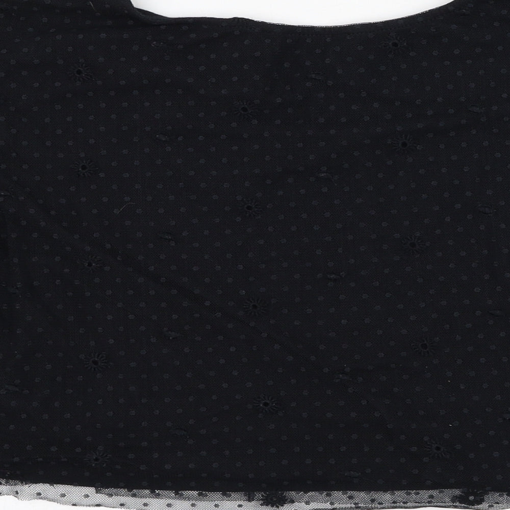 Primark Womens Black  Polyamide Cropped Blouse Size 6 Round Neck - Mesh