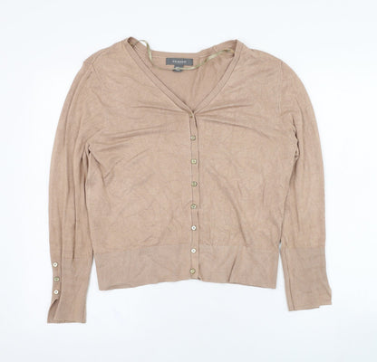 Primark Womens Brown V-Neck  Viscose Cardigan Jumper Size 14