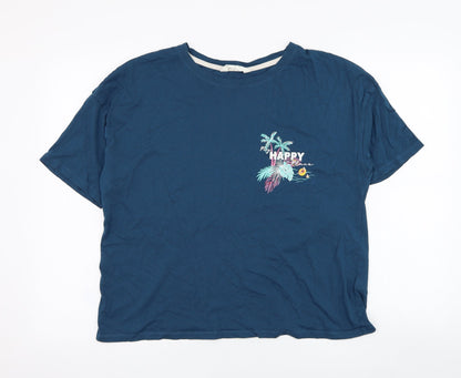 marksd Womens Blue  Cotton Basic T-Shirt Size 16 Round Neck - Happy, Loungewear