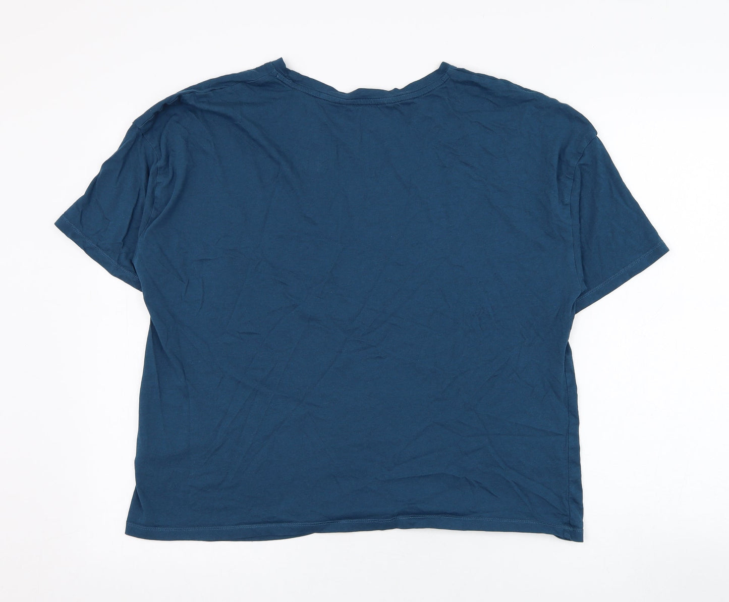marksd Womens Blue  Cotton Basic T-Shirt Size 16 Round Neck - Happy, Loungewear