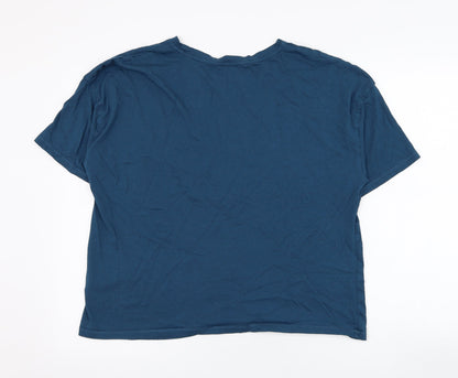 marksd Womens Blue  Cotton Basic T-Shirt Size 16 Round Neck - Happy, Loungewear