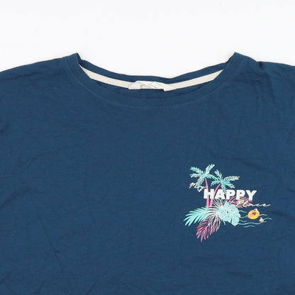 marksd Womens Blue  Cotton Basic T-Shirt Size 16 Round Neck - Happy, Loungewear