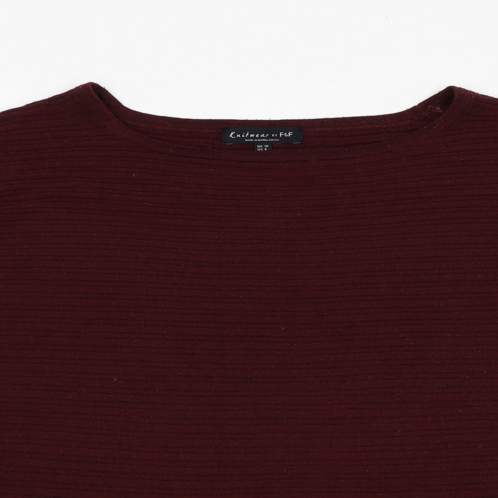F&F Womens Red Round Neck  Polyester Pullover Jumper Size 10