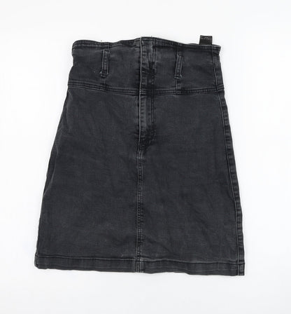 Forever New  Womens Black  Cotton Straight & Pencil Skirt Size 10   Zip - High Waisted