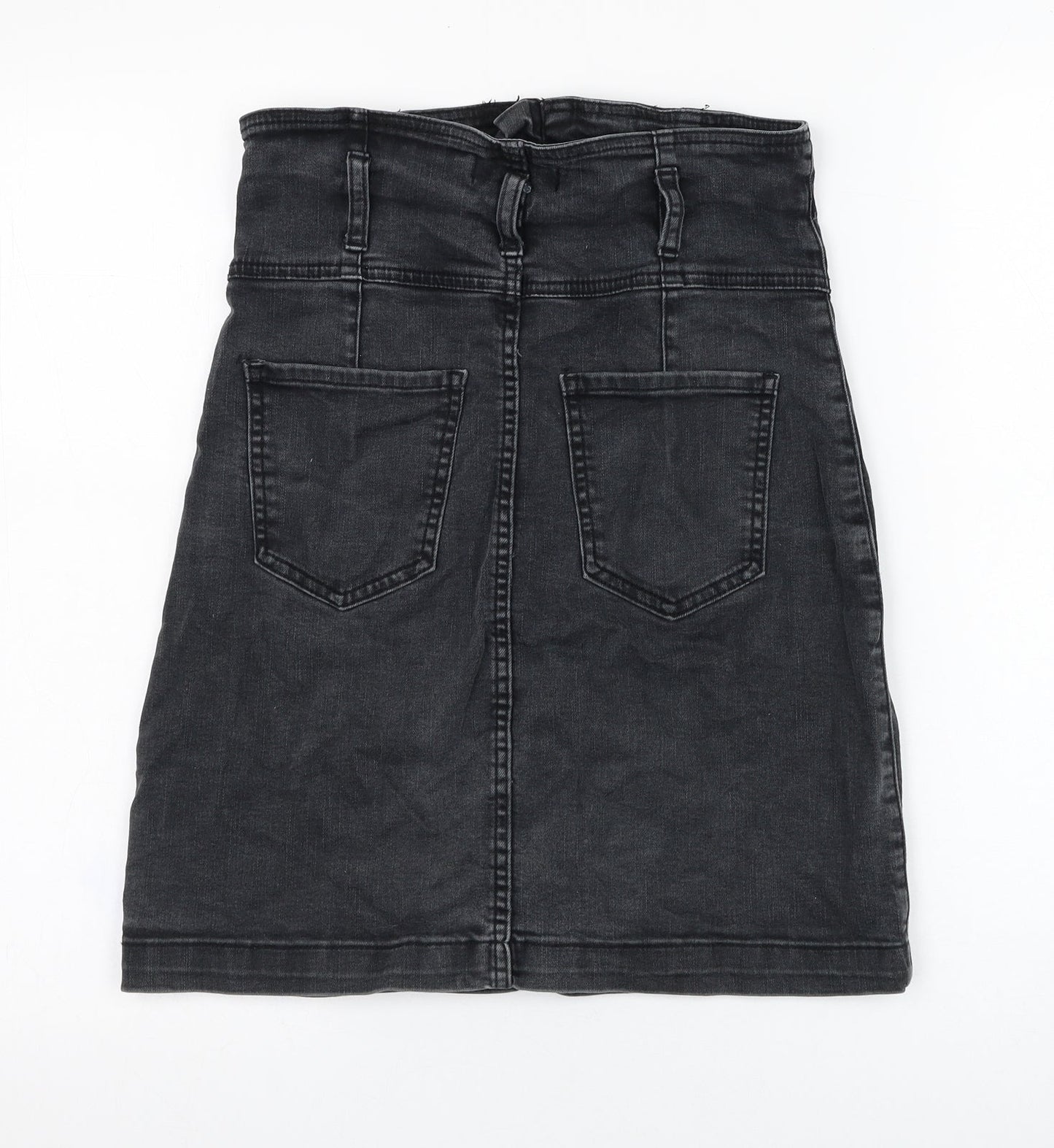 Forever New  Womens Black  Cotton Straight & Pencil Skirt Size 10   Zip - High Waisted