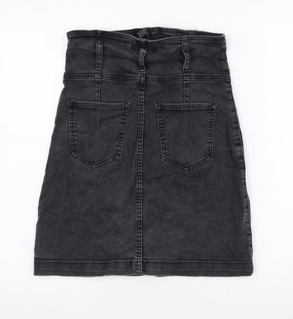Forever New  Womens Black  Cotton Straight & Pencil Skirt Size 10   Zip - High Waisted
