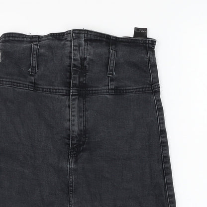 Forever New  Womens Black  Cotton Straight & Pencil Skirt Size 10   Zip - High Waisted