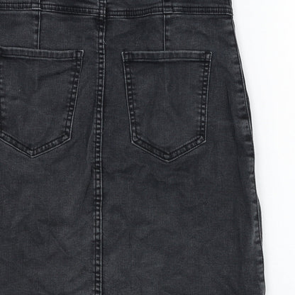 Forever New  Womens Black  Cotton Straight & Pencil Skirt Size 10   Zip - High Waisted